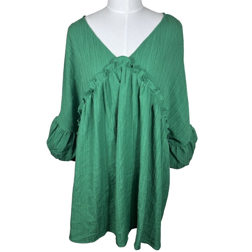 Hayden Los Angeles Green Ruffle Balloon Sleeve Babydoll Tunic Dress 2XL NWT